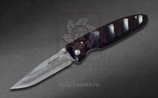 Складной нож Mcusta MC-0023D (из серии Basic) из&nbsp;японской стали VG-10 с&nbsp;обкладками из&nbsp;дамасской стали, рукоятью из&nbsp;чёрного дерева и&nbsp;чехлом